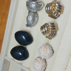 Lot Of 4 Pair Vintage Clipon Clip On Earrings Gold Silver Black Bead